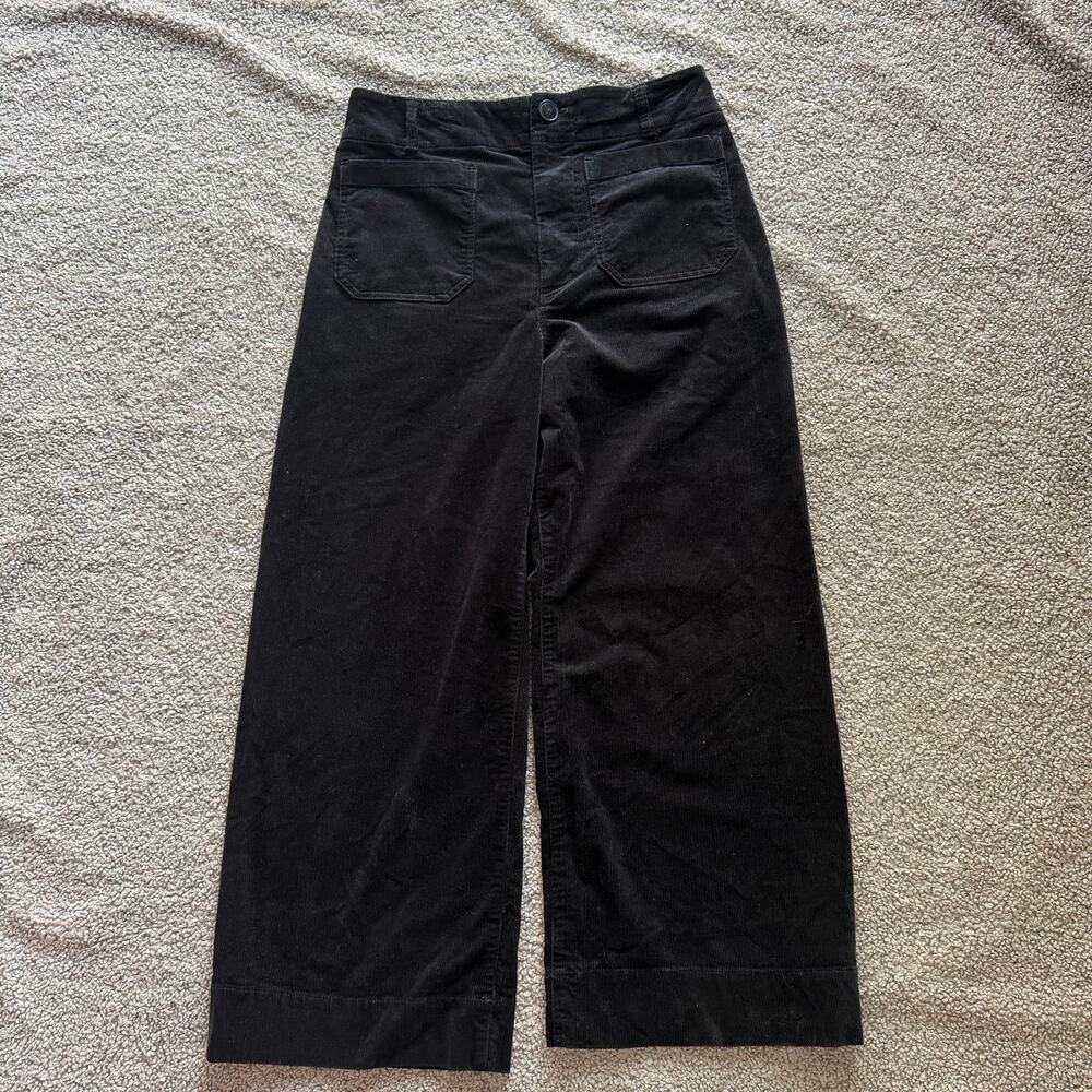 Maeve Anthropologie Colette Black Corduroy Pants Sz 30 Cropped Wide Leg EUC